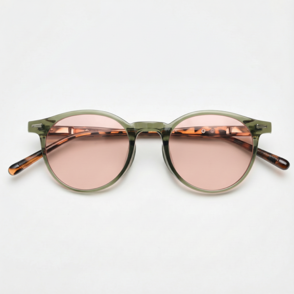 Gafas FL41 con montura redonda verde de TR90 y cristales rosados - vista 3