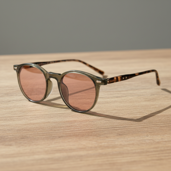 Gafas FL41 con montura redonda verde de TR90 y cristales rosados - vista 2