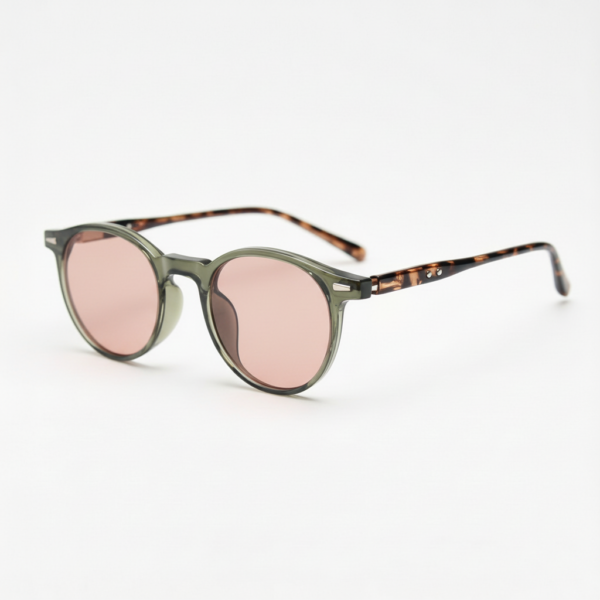 Gafas FL41 con montura redonda verde de TR90 y cristales rosados - vista 1