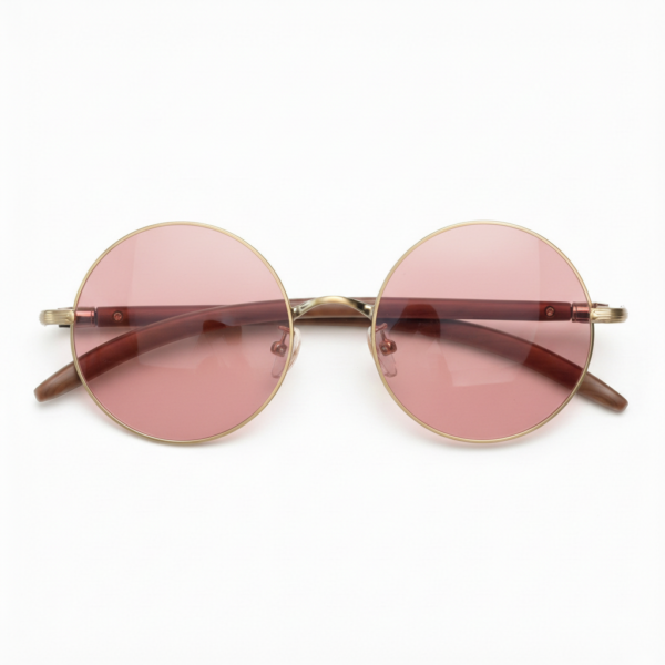 Gafas FL41 con tinte rosado - Montura redonda dorada de metal 3