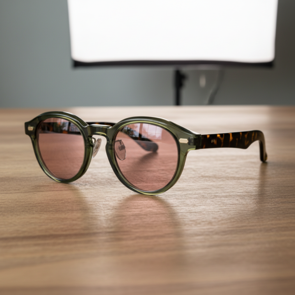 Gafas FL41 con tinte rosado - Montura redonda verde oliva de TR90 2