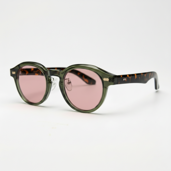 Gafas FL41 con tinte rosado - Montura redonda verde oliva de TR90 1
