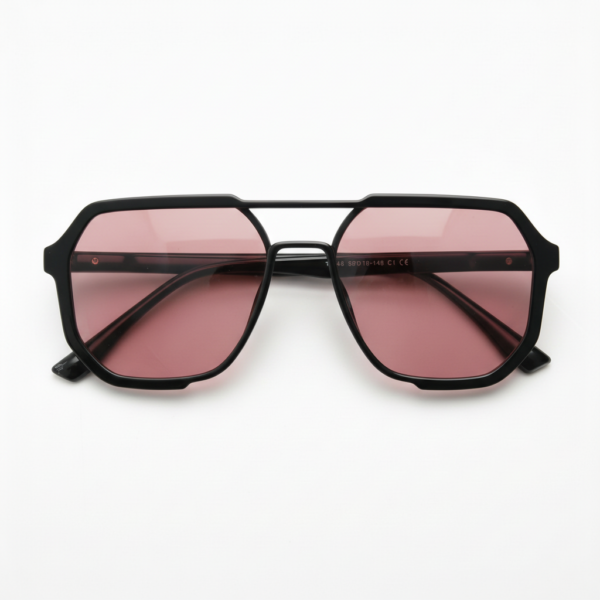 Gafas FL41 con montura geométrica negra brillante de TR90 y cristales rosados - vista 3