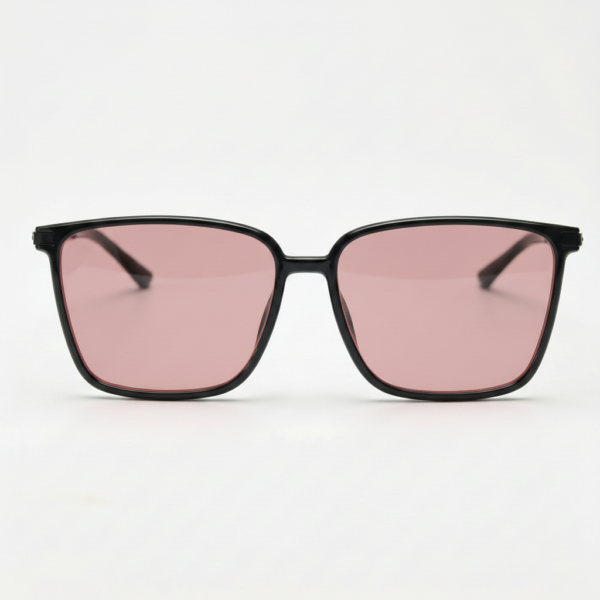 Gafas FL41 con montura cuadrada negra brillante de TR90 y cristales rosados - vista 3