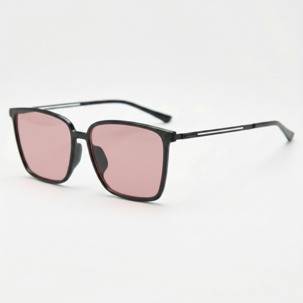 Gafas FL41 con montura cuadrada negra brillante de TR90 y cristales rosados - vista 1