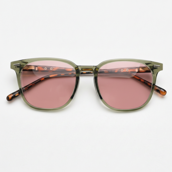 Gafas FL41 con montura cuadrada verde oliva de TR90 y cristales rosados - vista 3