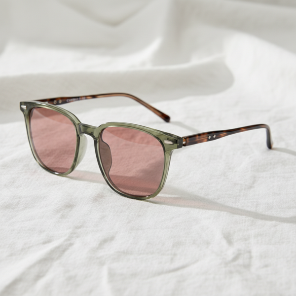 Gafas FL41 con montura cuadrada verde oliva de TR90 y cristales rosados - vista 2