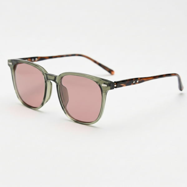 Gafas FL41 con montura cuadrada verde oliva de TR90 y cristales rosados - vista 1