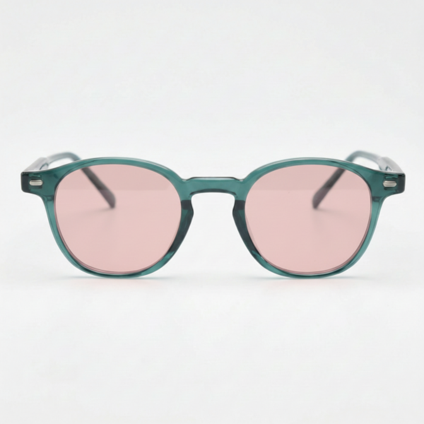 Gafas FL41 con tinte rosado - Montura redonda verde de TR90 con puente más ancho 3