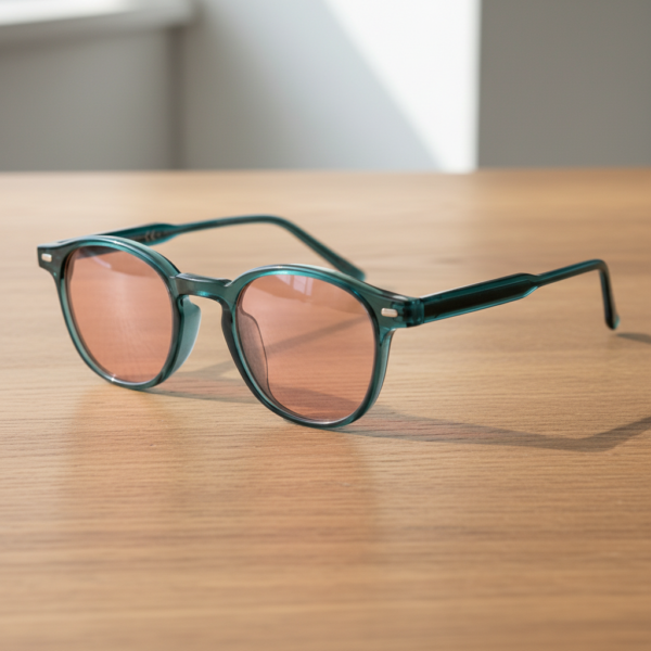 Gafas FL41 con tinte rosado - Montura redonda verde de TR90 con puente más ancho 2