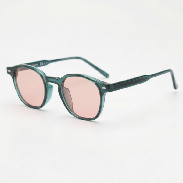 Gafas FL41 con tinte rosado - Montura redonda verde de TR90 con puente más ancho 1