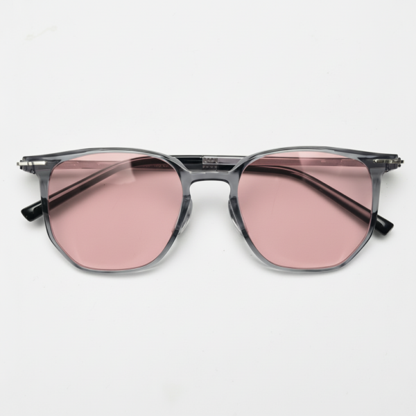 Gafas FL41 con montura geométrica gris transparente de TR90 y cristales rosados - vista 3
